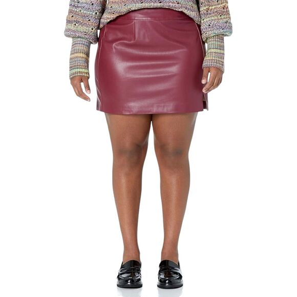 NWT The Drop Aiden Vegan Faux Leather Mini Skirt XL Burgundy Red Holiday Party - Picture 1 of 16